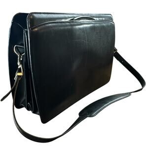 JACK GEORGES Black Leather Messenger Bag Professional Business Exec Briefcase